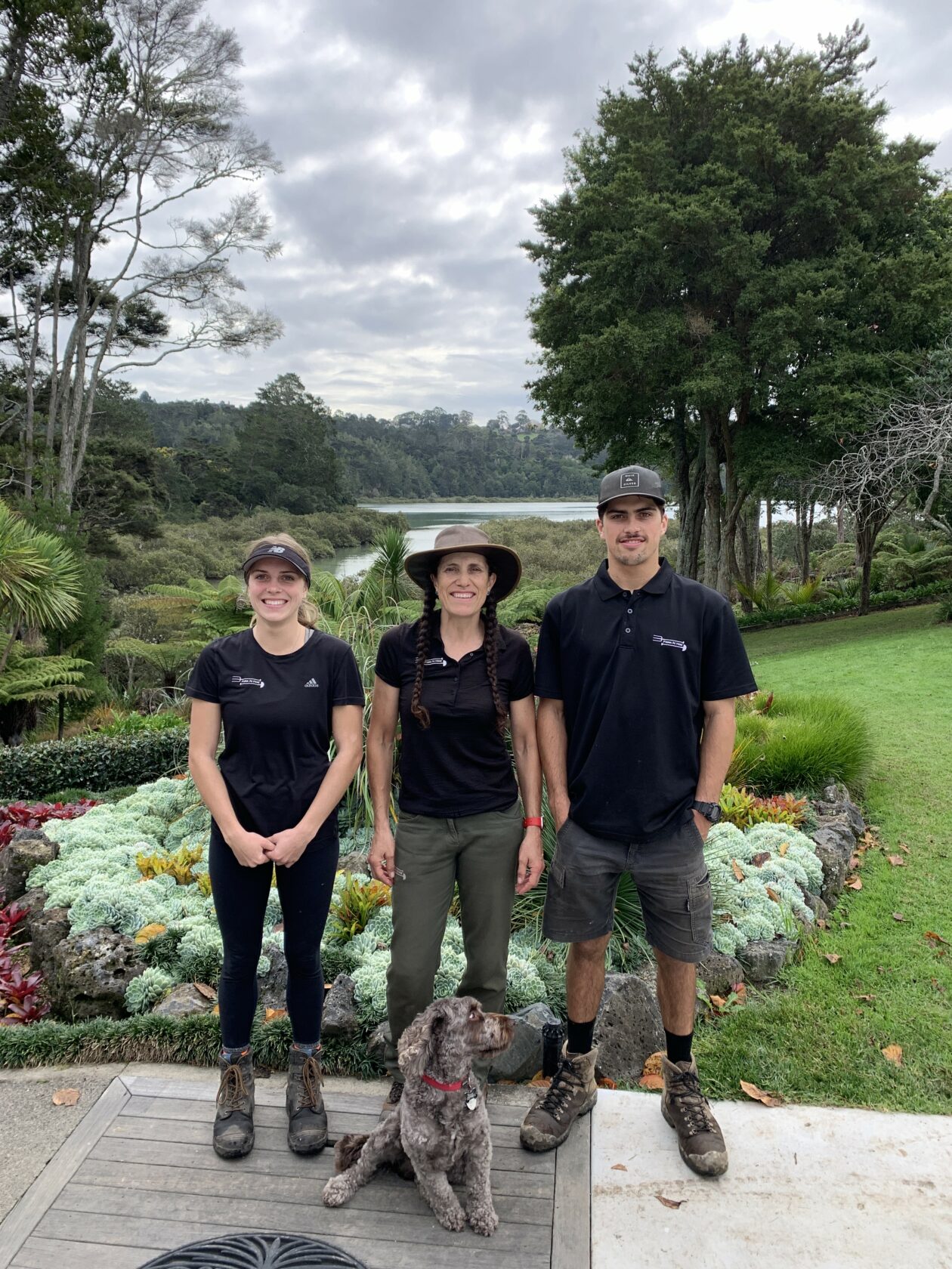 Gardener maintaining a landscaped garden